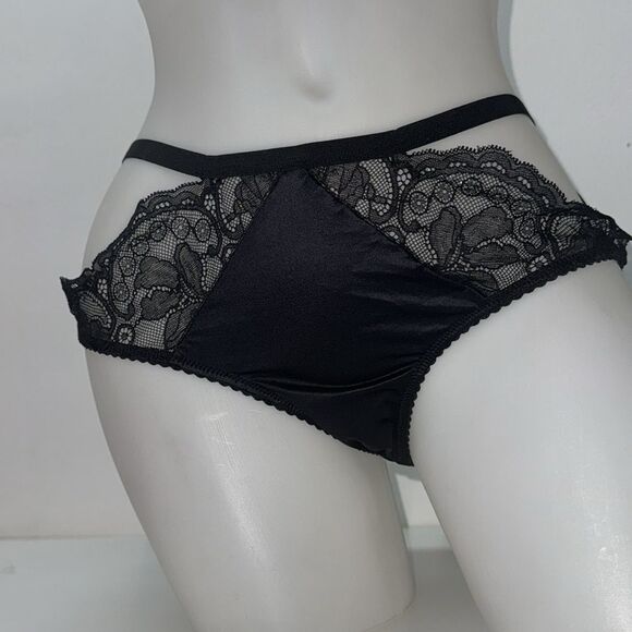 🔥Victoria's Secret Black and Silver Lace Bra Set Sz 36DD // Large new - Picture 3 of 8